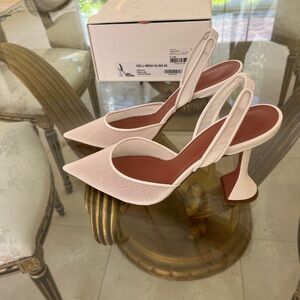 Amina Muaddi White Mesh Holli Slingback Pumps 95mm size 38.5